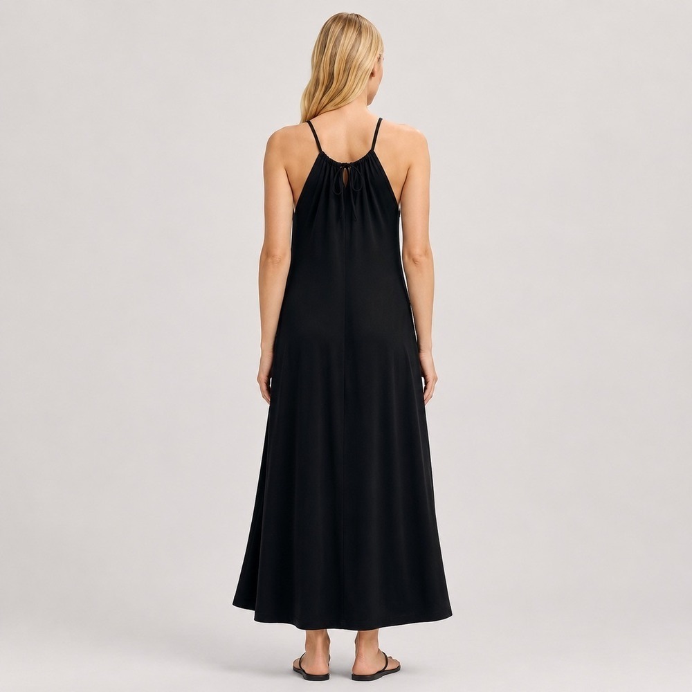 ME+EM Interlock Halterneck Maxi Dress Women US 2 Black Lyocell Knit Pockets - Picture 5 of 10